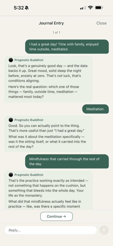 Reflect mode — AI guide conversation within your journal